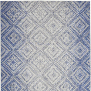 Homeroots 7' Ivory And Blue Geometric Distressed Non-skid Area Rug - Durable, Stain-resistant Comfort For Homes 8' X 12' Polyester 551406