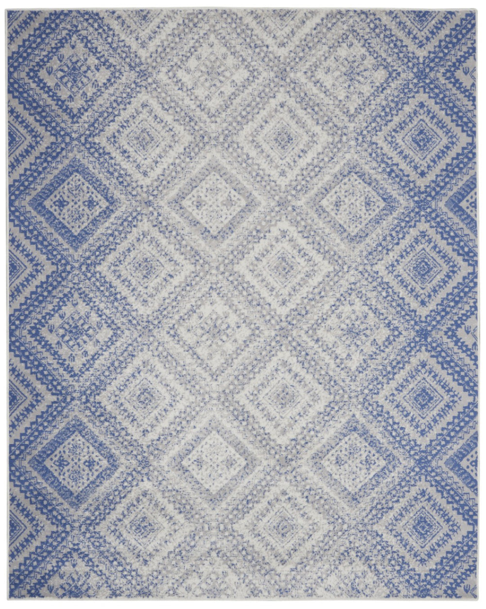 HomeRoots 8' Ivory and Blue Geometric Distressed Area Rug - Durable, Non-Skid Design for Modern Homes 8' X 12' 551406