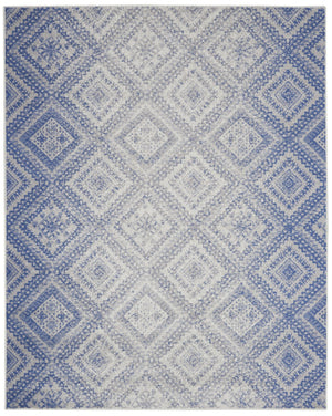 HomeRoots 8' Ivory and Blue Geometric Distressed Area Rug - Durable, Non-Skid Design for Modern Homes 8' X 12' 551406