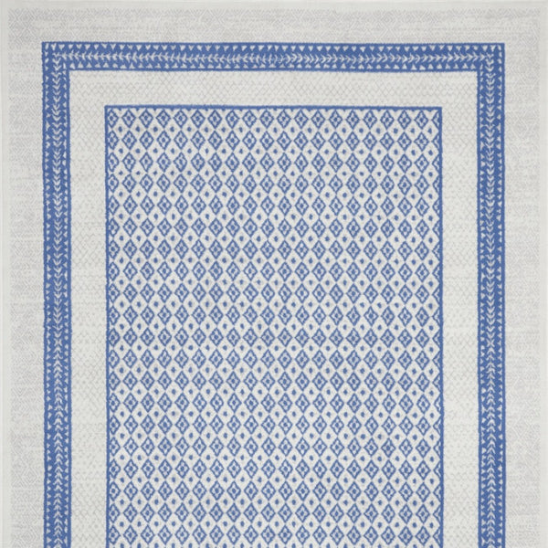 Homeroots 8' X 12' Ivory And Blue Geometric Distressed Area Rug - Durable, Non-skid, Stain Resistant Design! 8' X 12' Polyester 551407