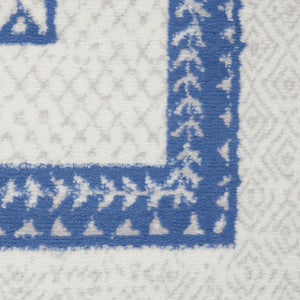 HomeRoots 8' Distressed Ivory and Blue Geometric Area Rug - Soft, Stain-Resistant, Non-Skid Design for Modern Homes 8' X 12' 551407