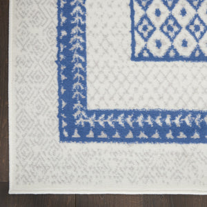 HomeRoots 8' Distressed Ivory and Blue Geometric Area Rug - Soft, Stain-Resistant, Non-Skid Design for Modern Homes 8' X 12' 551407