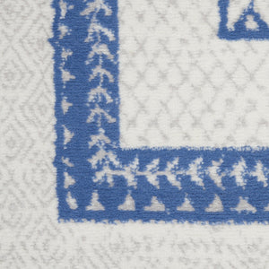 HomeRoots 8' Distressed Ivory and Blue Geometric Area Rug - Soft, Stain-Resistant, Non-Skid Design for Modern Homes 8' X 12' 551407