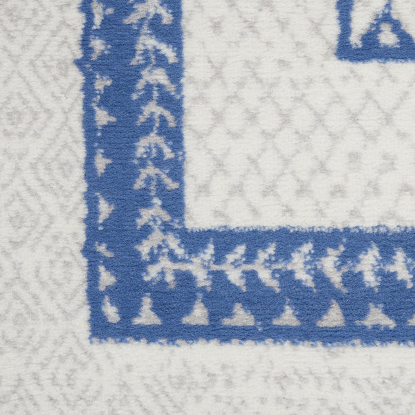 Homeroots 8' X 12' Ivory And Blue Geometric Distressed Area Rug - Durable, Non-skid, Stain Resistant Design! 8' X 12' Polyester 551407