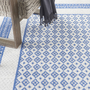 HomeRoots 8' Distressed Ivory and Blue Geometric Area Rug - Soft, Stain-Resistant, Non-Skid Design for Modern Homes 8' X 12' 551407