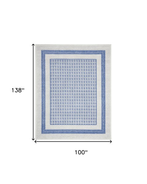 Homeroots 8' X 12' Ivory And Blue Geometric Distressed Area Rug - Durable, Non-skid, Stain Resistant Design! 8' X 12' Polyester 551407