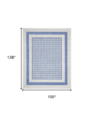 Homeroots 8' X 12' Ivory And Blue Geometric Distressed Area Rug - Durable, Non-skid, Stain Resistant Design! 8' X 12' Polyester 551407