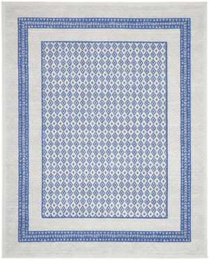 HomeRoots 8' Distressed Ivory and Blue Geometric Area Rug - Soft, Stain-Resistant, Non-Skid Design for Modern Homes 8' X 12' 551407