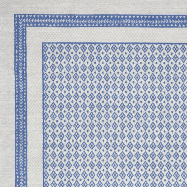 Homeroots 8' X 12' Ivory And Blue Geometric Distressed Area Rug - Durable, Non-skid, Stain Resistant Design! 8' X 12' Polyester 551407