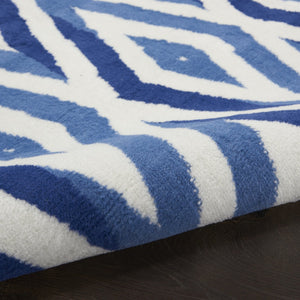 HomeRoots 8' Stylish Ivory and Blue Geometric Distressed Area Rug with Non-Skid Backing for High Traffic Areas 8' X 12' 551408