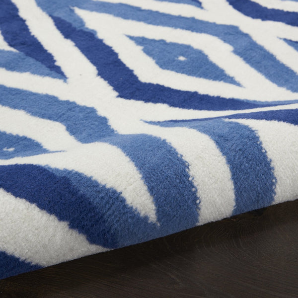 HomeRoots 8' Stylish Ivory and Blue Geometric Distressed Area Rug with Non-Skid Backing for High Traffic Areas 8' X 12' 551408