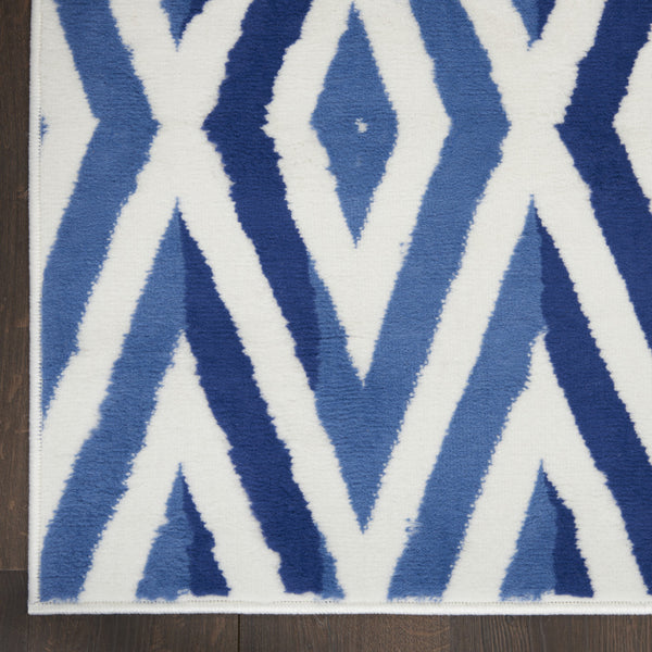 Homeroots 8' X 12' Ivory And Blue Geometric Distressed Non Skid Area Rug  Polypropylene 551408
