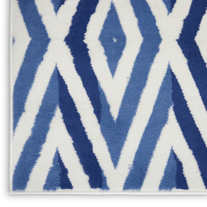 HomeRoots 8' Stylish Ivory and Blue Geometric Distressed Area Rug with Non-Skid Backing for High Traffic Areas 8' X 12' 551408