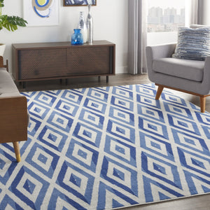 HomeRoots 8' Stylish Ivory and Blue Geometric Distressed Area Rug with Non-Skid Backing for High Traffic Areas 8' X 12' 551408