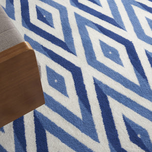 HomeRoots 8' Stylish Ivory and Blue Geometric Distressed Area Rug with Non-Skid Backing for High Traffic Areas 8' X 12' 551408