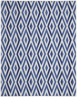 HomeRoots 8' Stylish Ivory and Blue Geometric Distressed Area Rug with Non-Skid Backing for High Traffic Areas 8' X 12' 551408