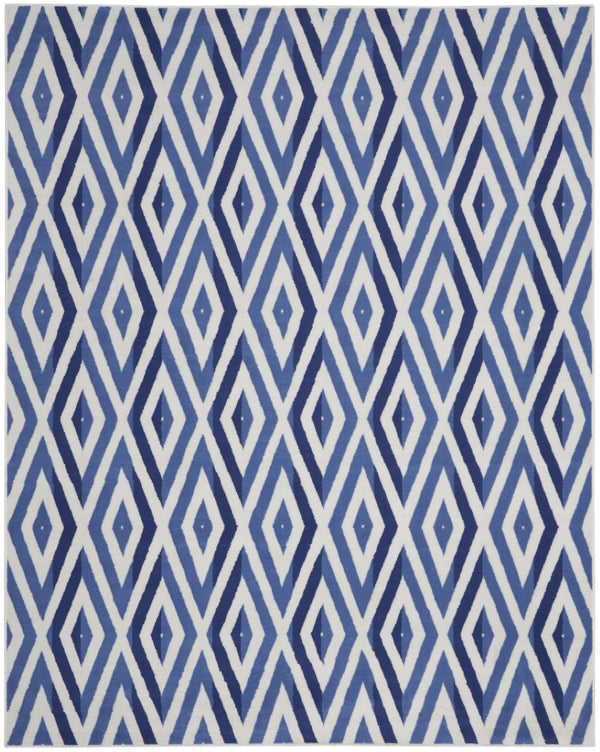 HomeRoots 8' Stylish Ivory and Blue Geometric Distressed Area Rug with Non-Skid Backing for High Traffic Areas 8' X 12' 551408