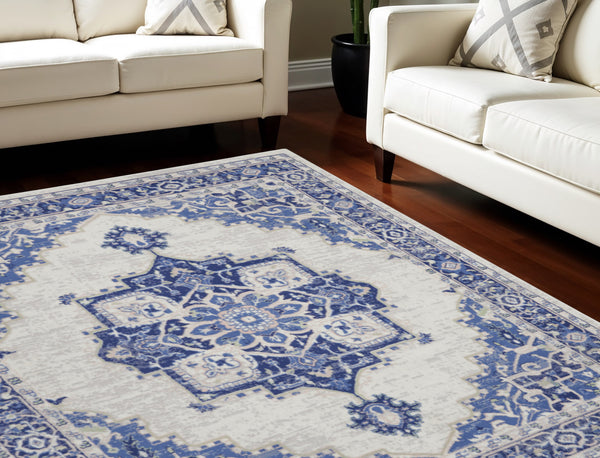 Homeroots 7' Elegant Floral Medallion Area Rug - Durable, Stain-resistant, Non-skid Design For Cozy Spaces 8' X 12' Polyester 551409