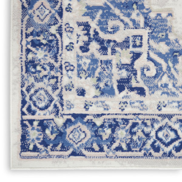 HomeRoots 7' Ivory and Blue Floral Medallion Area Rug - Durable, Non-Skid, Stain-Resistant Design for Homes 8' X 12' 551409