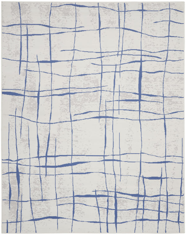 Homeroots 8' X 12' Ivory And Blue Abstract Geometric Distressed Non Skid Area Rug  Polypropylene 551410