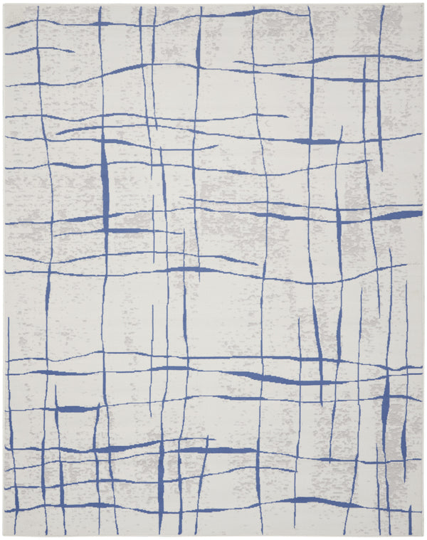 Homeroots 8' X 12' Ivory And Blue Abstract Geometric Distressed Non Skid Area Rug  Polypropylene 551410