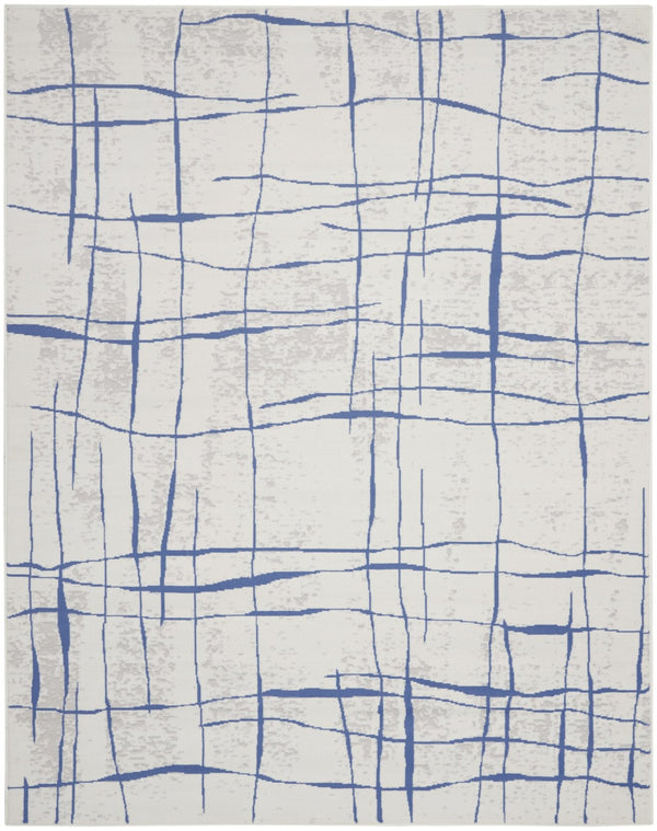HomeRoots 7' Elegant Ivory and Blue Abstract Distressed Area Rug - Durable, Stain-Resistant, Stylish Design 8' X 12' 551410