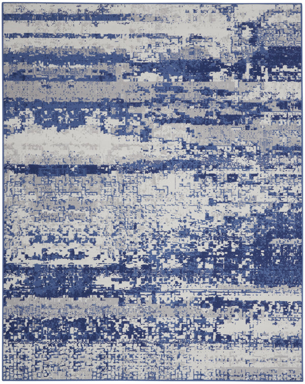 Homeroots 8' X 12' Ivory And Navy Blue Abstract Distressed Non Skid Area Rug  Polypropylene 551411