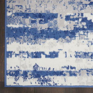Homeroots 8' X 12' Ivory And Navy Blue Abstract Distressed Non Skid Area Rug  Polypropylene 551411