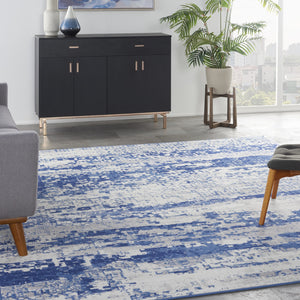 Homeroots 8' X 12' Ivory And Navy Blue Abstract Distressed Non Skid Area Rug  Polypropylene 551411