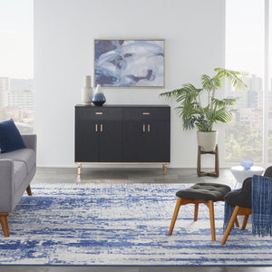 HomeRoots 7' Ivory and Navy Blue Abstract Distressed Area Rug – Durable, Stain-Resistant, Perfect for High-Traffic Spaces 8' X 12' 551411
