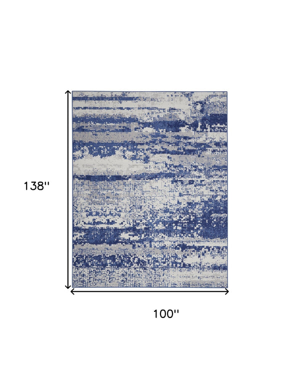 Homeroots 8' X 12' Ivory And Navy Blue Abstract Distressed Non Skid Area Rug  Polypropylene 551411