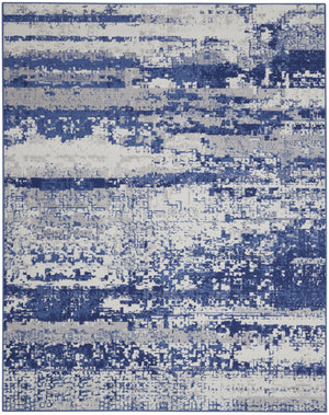 HomeRoots 7' Ivory and Navy Blue Abstract Distressed Area Rug – Durable, Stain-Resistant, Perfect for High-Traffic Spaces 8' X 12' 551411
