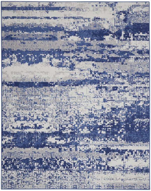 HomeRoots 7' Ivory and Navy Blue Abstract Distressed Area Rug – Durable, Stain-Resistant, Perfect for High-Traffic Spaces 8' X 12' 551411
