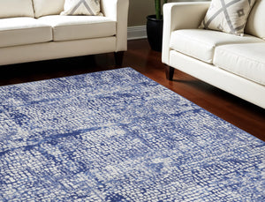 HomeRoots 8' Ivory and Navy Blue Abstract Area Rug - Modern, Stain-Resistant Design for High-Traffic Spaces 8' X 12' 551412