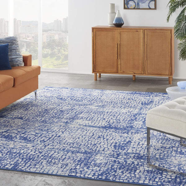 HomeRoots 8' Ivory and Navy Blue Abstract Area Rug - Modern, Stain-Resistant Design for High-Traffic Spaces 8' X 12' 551412