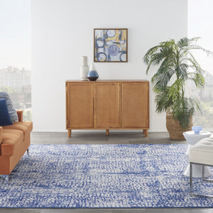 HomeRoots 8' Ivory and Navy Blue Abstract Area Rug - Modern, Stain-Resistant Design for High-Traffic Spaces 8' X 12' 551412