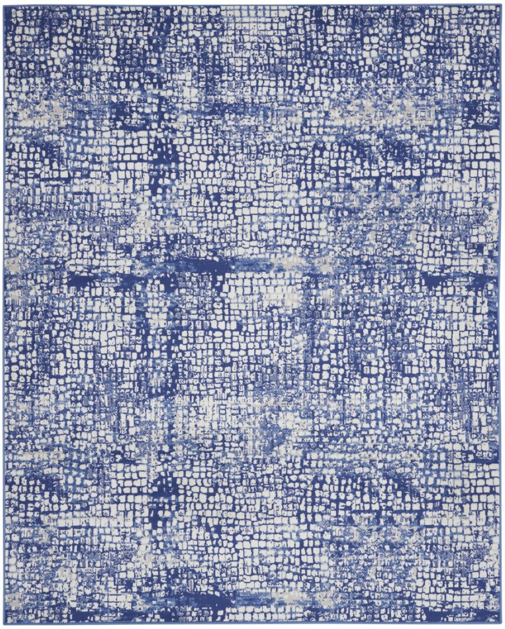 HomeRoots 8' Ivory and Navy Blue Abstract Area Rug - Modern, Stain-Resistant Design for High-Traffic Spaces 8' X 12' 551412