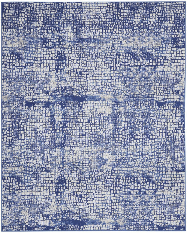 HomeRoots 8' Ivory and Navy Blue Abstract Area Rug - Modern, Stain-Resistant Design for High-Traffic Spaces 8' X 12' 551412