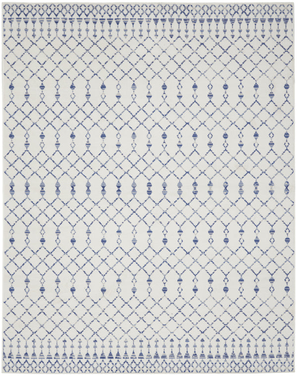 Homeroots 8' X 12' Ivory And Blue Geometric Distressed Non Skid Area Rug  Polypropylene 551413