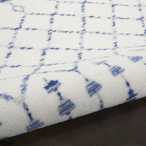 HomeRoots 8' Elegant Ivory and Blue Geometric Distressed Area Rug – Soft, Non-Skid, Stain Resistant Design 8' X 12' 551413