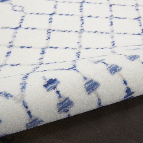 HomeRoots 8' Elegant Ivory and Blue Geometric Distressed Area Rug – Soft, Non-Skid, Stain Resistant Design 8' X 12' 551413