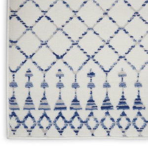 HomeRoots 8' Elegant Ivory and Blue Geometric Distressed Area Rug – Soft, Non-Skid, Stain Resistant Design 8' X 12' 551413