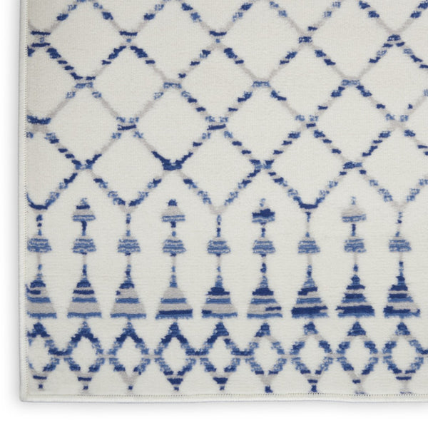 HomeRoots 8' Elegant Ivory and Blue Geometric Distressed Area Rug – Soft, Non-Skid, Stain Resistant Design 8' X 12' 551413