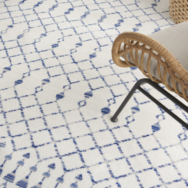 HomeRoots 8' Elegant Ivory and Blue Geometric Distressed Area Rug – Soft, Non-Skid, Stain Resistant Design 8' X 12' 551413