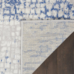 HomeRoots 8' Elegant Ivory and Blue Geometric Distressed Area Rug – Soft, Non-Skid, Stain Resistant Design 8' X 12' 551413