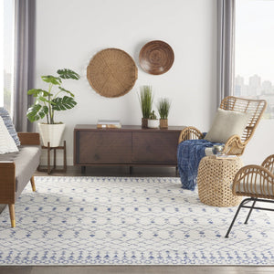 HomeRoots 8' Elegant Ivory and Blue Geometric Distressed Area Rug – Soft, Non-Skid, Stain Resistant Design 8' X 12' 551413