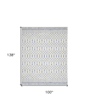 Homeroots 8' X 12' Ivory And Blue Geometric Distressed Non Skid Area Rug  Polypropylene 551413