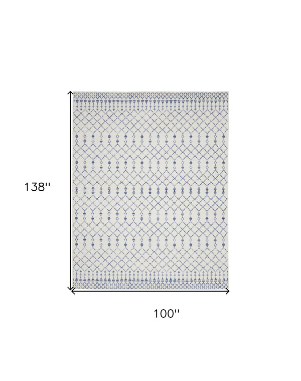 Homeroots 8' X 12' Ivory And Blue Geometric Distressed Non Skid Area Rug  Polypropylene 551413
