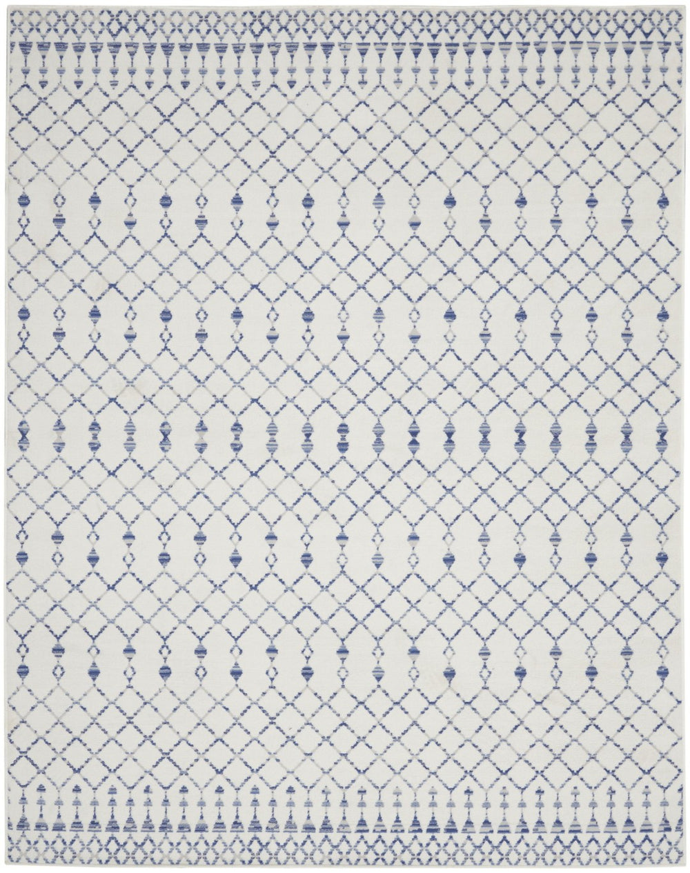 HomeRoots 8' Elegant Ivory and Blue Geometric Distressed Area Rug – Soft, Non-Skid, Stain Resistant Design 8' X 12' 551413