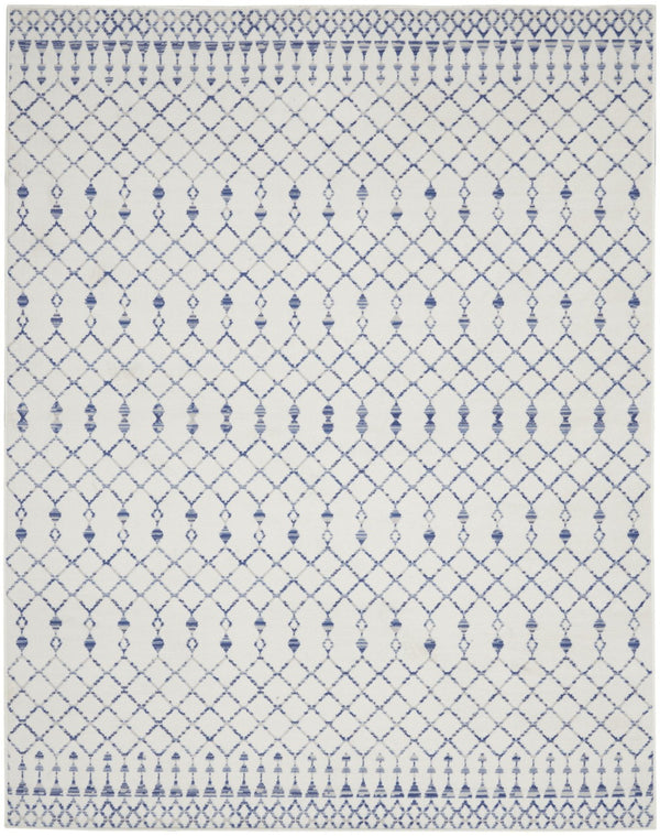 HomeRoots 8' Elegant Ivory and Blue Geometric Distressed Area Rug – Soft, Non-Skid, Stain Resistant Design 8' X 12' 551413